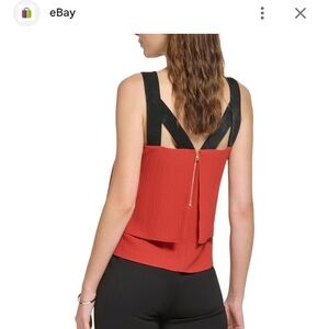 DKNY Women fold over tank contrast strap pullover top shirt size small 2 colors